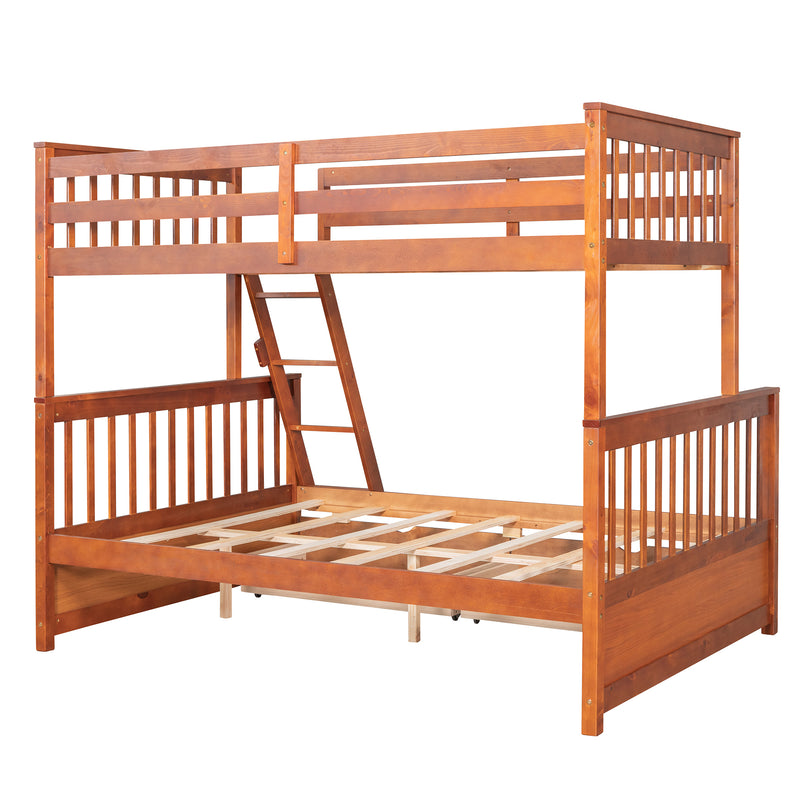 Twin-Over-Full Bunk Bed with Ladders and Two Storage Drawers (Walnut)