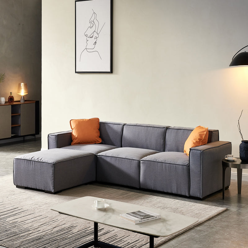 [video] Modular Sofa L Shape with Convertible Ottoman Chaise(Grey)