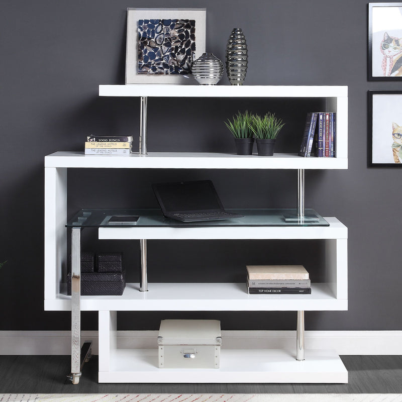 Desk w/Shelf, Clear Glass, Walnut & Chrome Finish