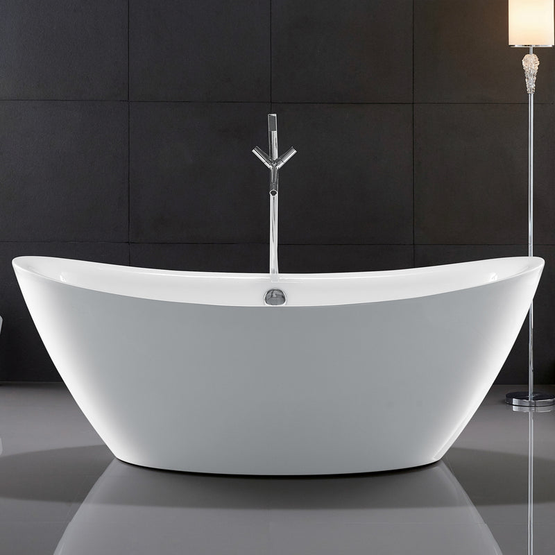 71 x 35.4 x 25.6 inch 100% Acrylic Freestanding Bathtub Contemporary Soaking Tub with Brushed Nickel Overflow and Drain