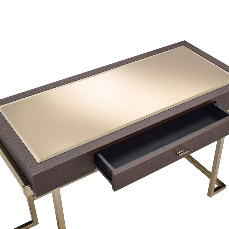 Desk in Espresso PU & Champagne