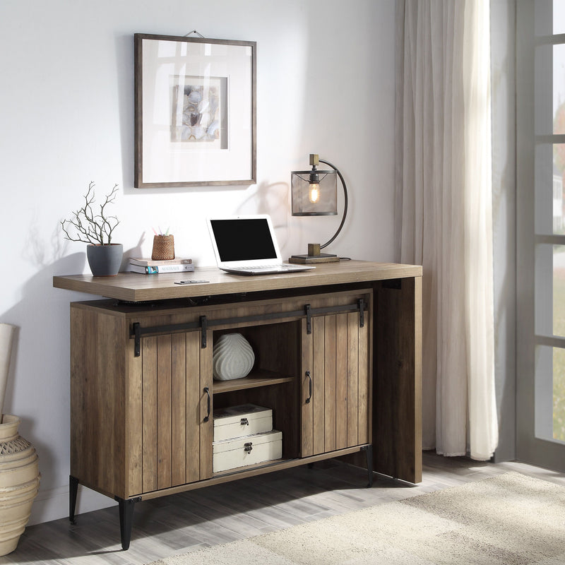 Writing Desk w/USB-Desk, Rustic Oak & Black Finish