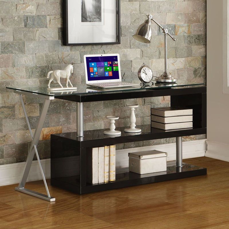 Desk in Black High Gloss & Clear Glass