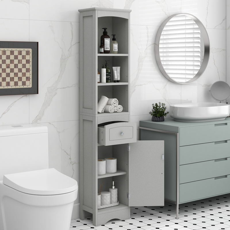 Tall Bathroom Cabinet, Freestanding Storage Cabinet with Drawer, MDF Board, Adjustable Shelf, Grey