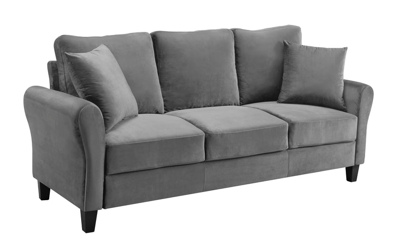 Modern Velvet Couch with 2 Pillow, 78 Inch Width Living Room Furniture, 3 Seater Sofa with Plastic Legs