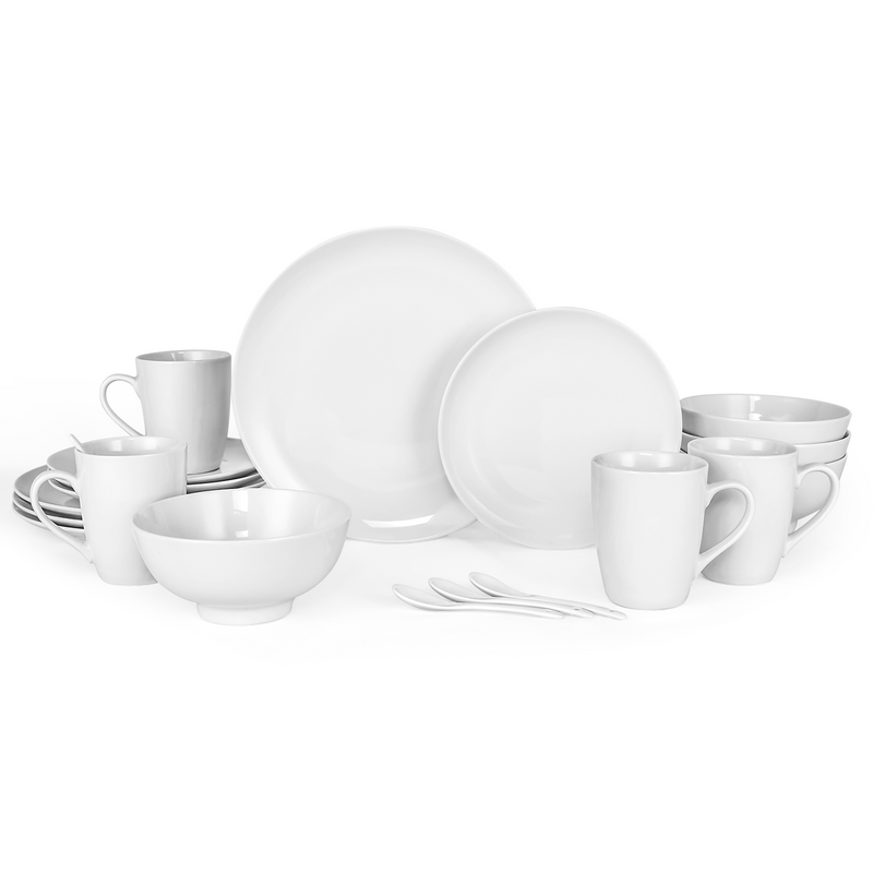 Miibox White Dinnerware Set, 20-Piece Service For 4，with Dinner Plates, Salad Plate, Bowls, Mugs and Teaspoons, Porcelain Durable for Christmas, Halloween, Wedding, Banquet