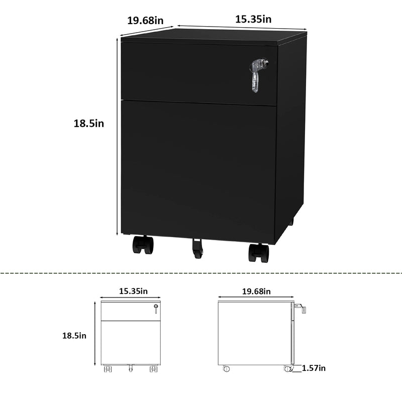 2 Drawer Mobile File Cabinet with Lock Metal Filing Cabinet for Legal/Letter/A4/F4 Size, Fully Assembled Include Wheels, Home/Office Design