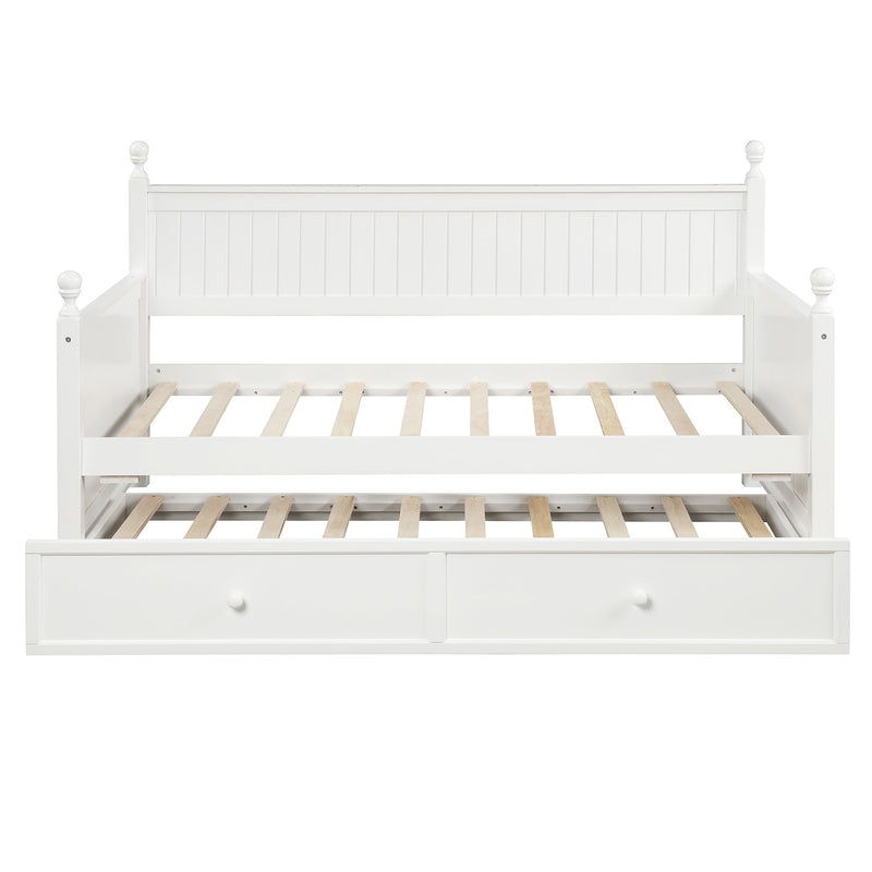 Twin Size Wood Daybed with Twin Size Trundle (White)