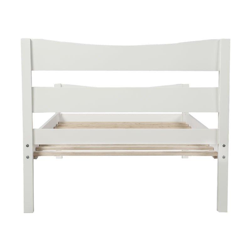 Twin Size Wood Platform Bed with Headboard and Wooden Slat Support (White)