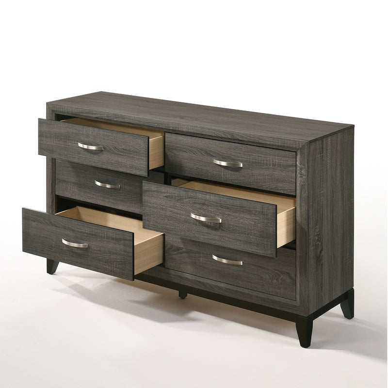 Wood Cabinet with 6 Drawers Chest Dresser in Weathered Gray