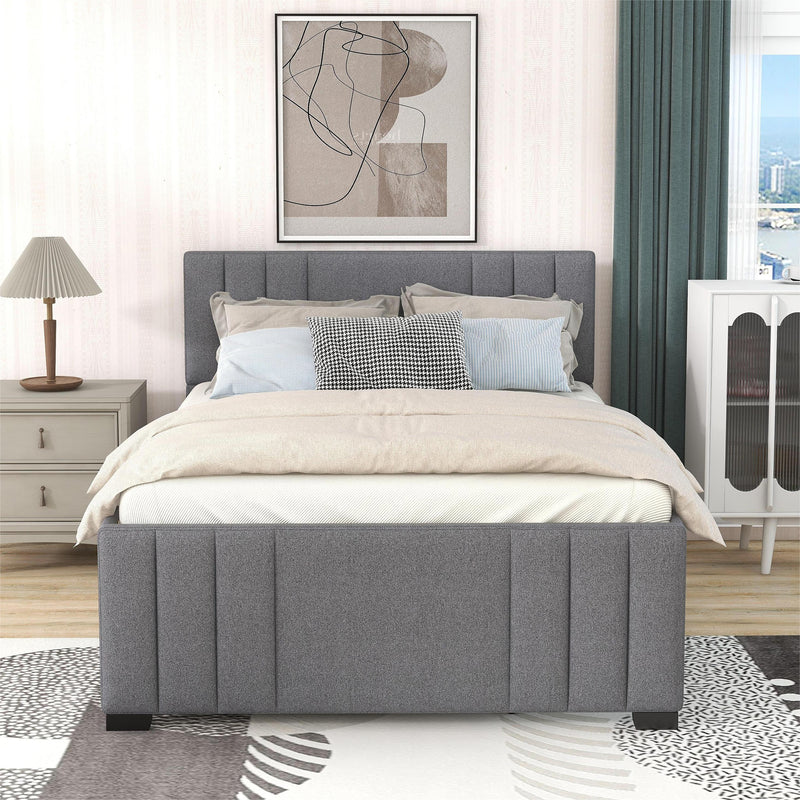 Full Upholstered Platform Bed with Trundle,Grey