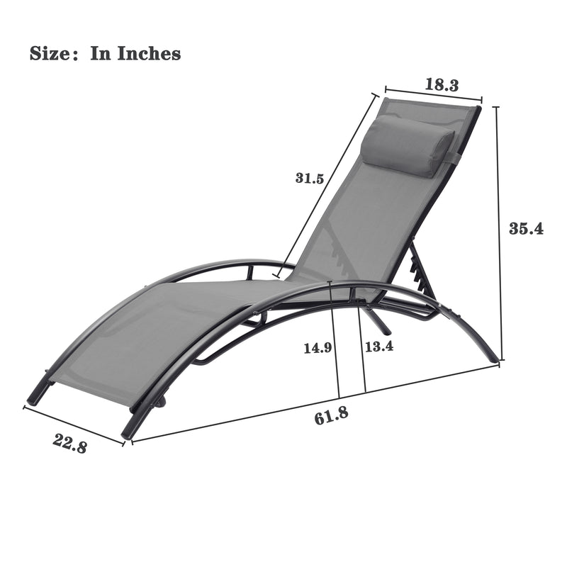 2 PCS Set Chaise Lounge Outdoor Lounge Chair Lounger Recliner Chair For Patio Lawn Beach Pool Side Sunbathing