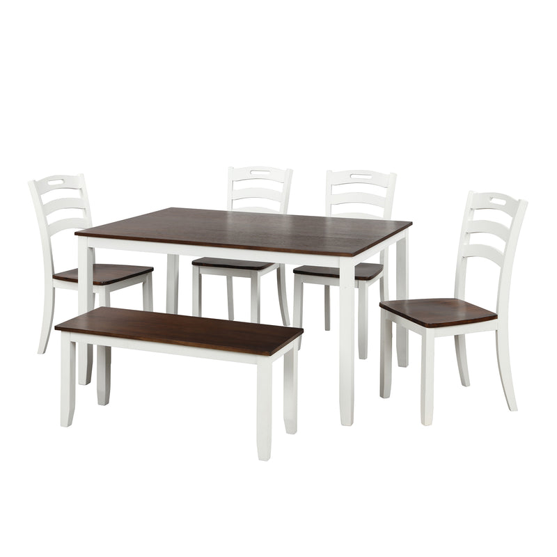 TOPMAX 6 Piece Dining Table Set with Bench, Table Set with Waterproof Coat, Ivory and Cherry