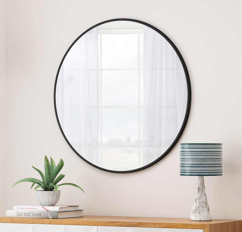 Wall Mirror 36 Inch Black Circular Mirror Metal Framed Mirror Round Vanity Mirror Dressing Mirror, for Bathroom, Living Room, Bedroom Wall Decor