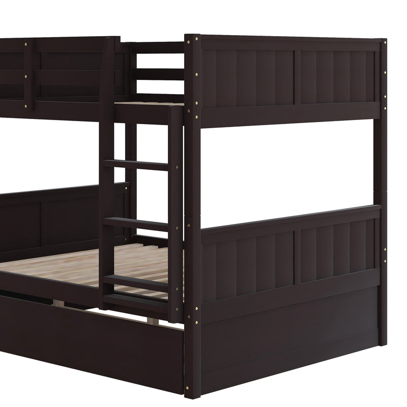 Full Over Full Bunk Bed with Twin Size Trundle, Espresso