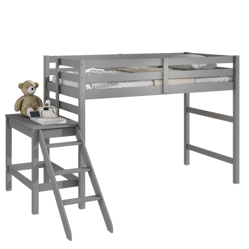 Twin Loft Bed with Platform,ladder,Gray