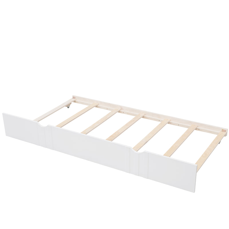 Twin Size Daybed Wood Bed with Twin Size Trundle,White