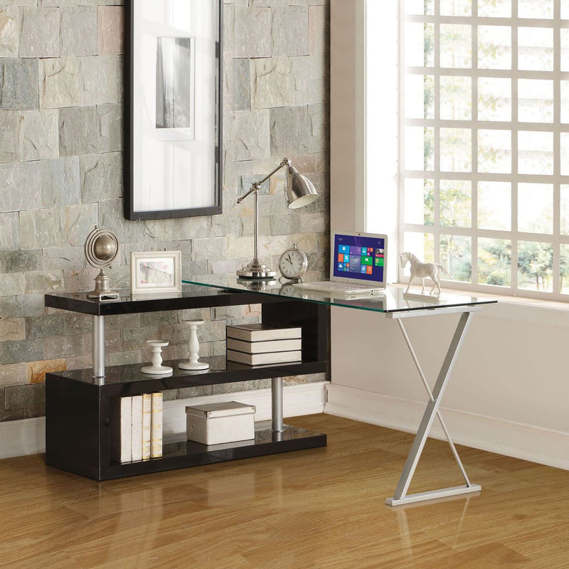 Desk in Black High Gloss & Clear Glass