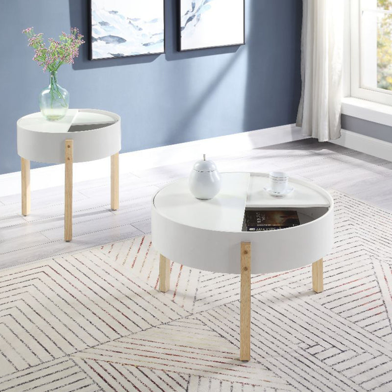 Round Coffee Table with Storage in White