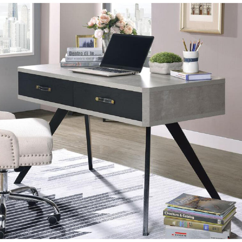 Computer Desk With 2 Drawers Writing Desk in Faux Concrete & Black