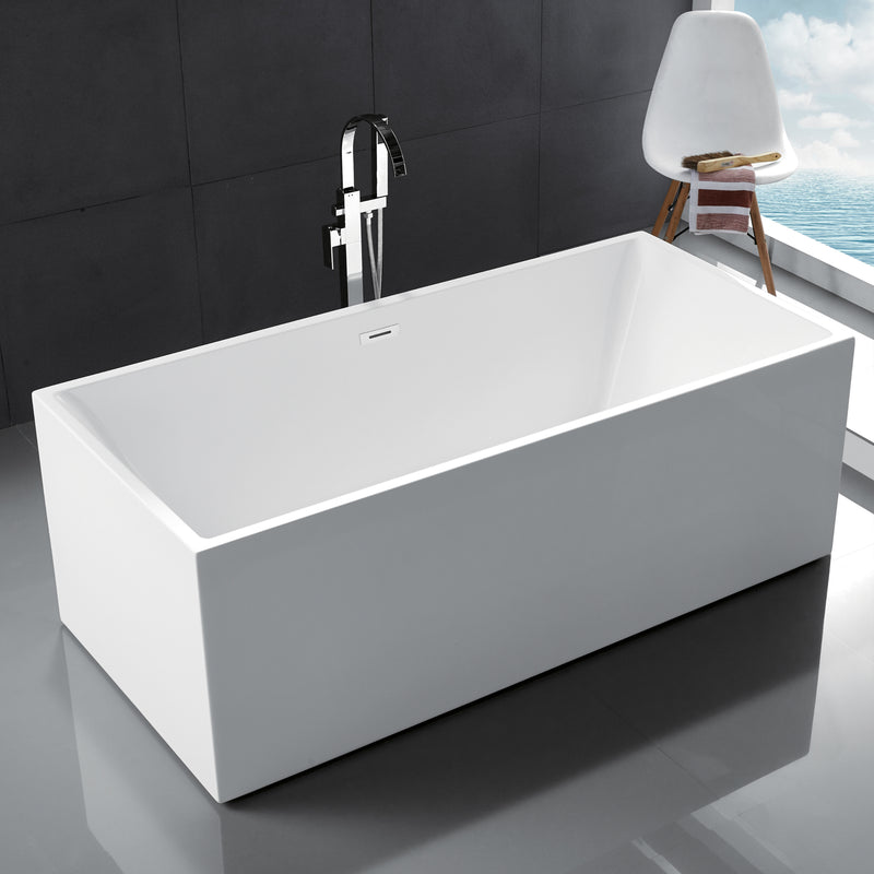 67 x 31.5 x 23.6 inch 100% Acrylic Freestanding Bathtub Contemporary Soaking Tub with Brushed Nickel Overflow and Drain