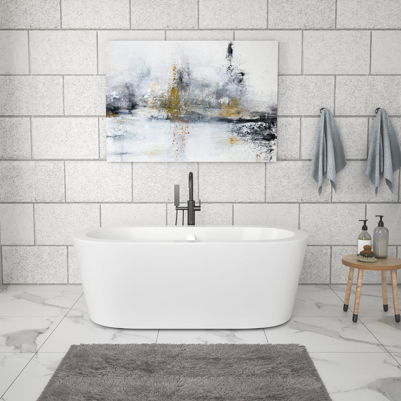 67"L x 31.5\'\'W Acrylic Art Freestanding Alone White Soaking Bathtub with UPC Certified Brushed Nickel Overflow and Pop-up Drain