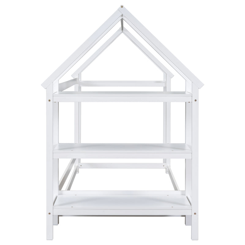 Twin House-Shaped Floor Bed with 2 Detachable Stands,White