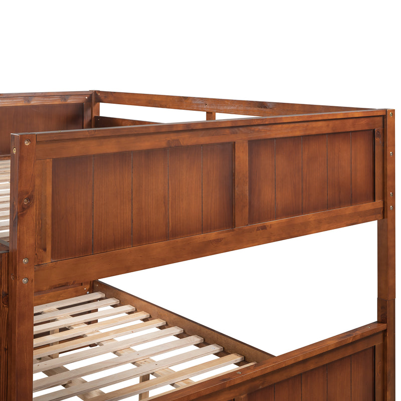 Full Over Full Bunk Bed with Twin Size Trundle, Walnut