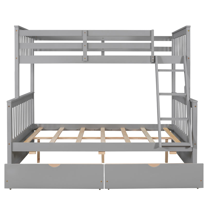 Twin-Over-Full Bunk Bed with Ladders and Two Storage Drawers(Gray)