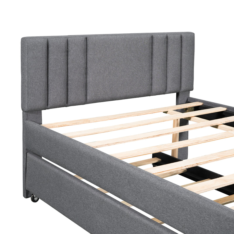 Full Upholstered Platform Bed with Trundle,Grey