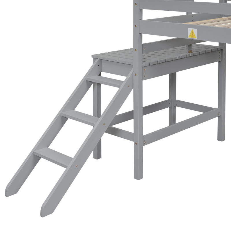 Twin Loft Bed with Platform,ladder,Gray