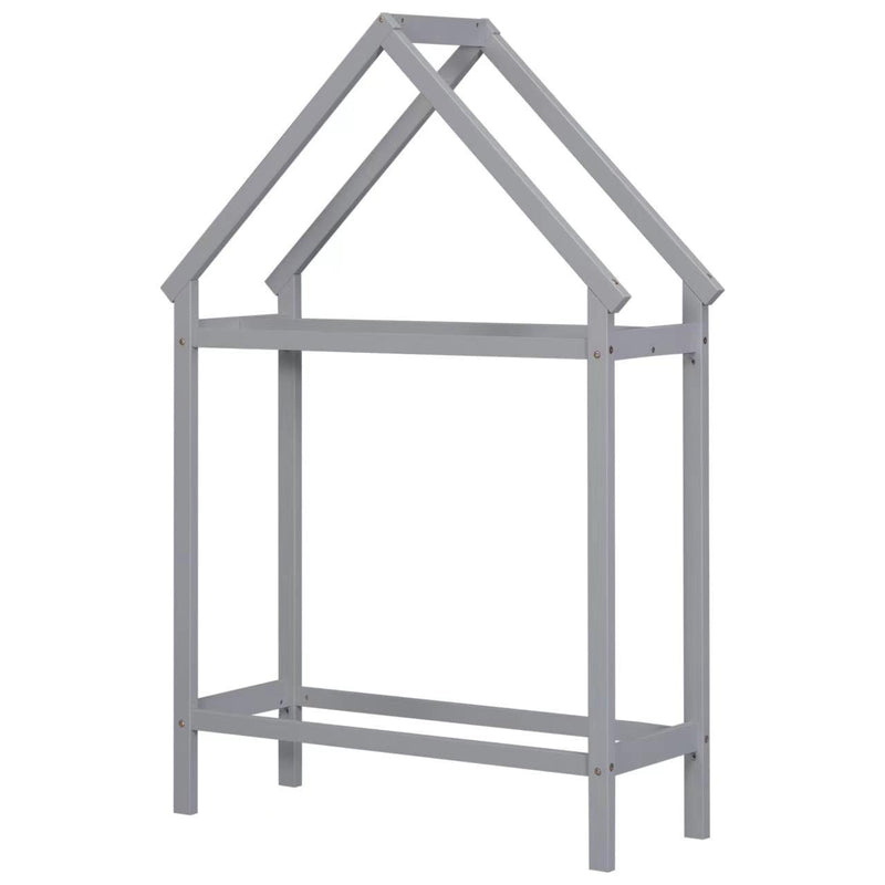 Twin House-Shaped Floor Bed with 2 Detachable Stands,Gray