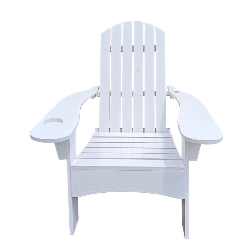 Outdoor or indoor Wood  Adirondack chair  with an hole to hold umbrella on the arm ,white