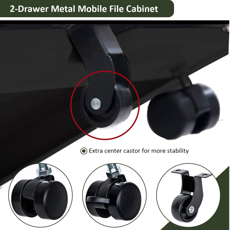 2 Drawer Mobile File Cabinet with Lock Metal Filing Cabinet for Legal/Letter/A4/F4 Size, Fully Assembled Include Wheels, Home/Office Design