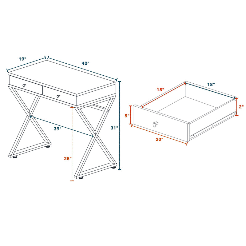 Metal Frame Wood Comouter Desk with 2 Drawers