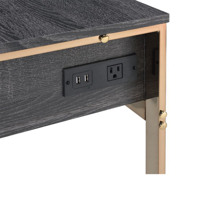 Metal Frame Wood Writing Desk, Computer Table with 2 Drawers in Champagne Gold & Black Finish