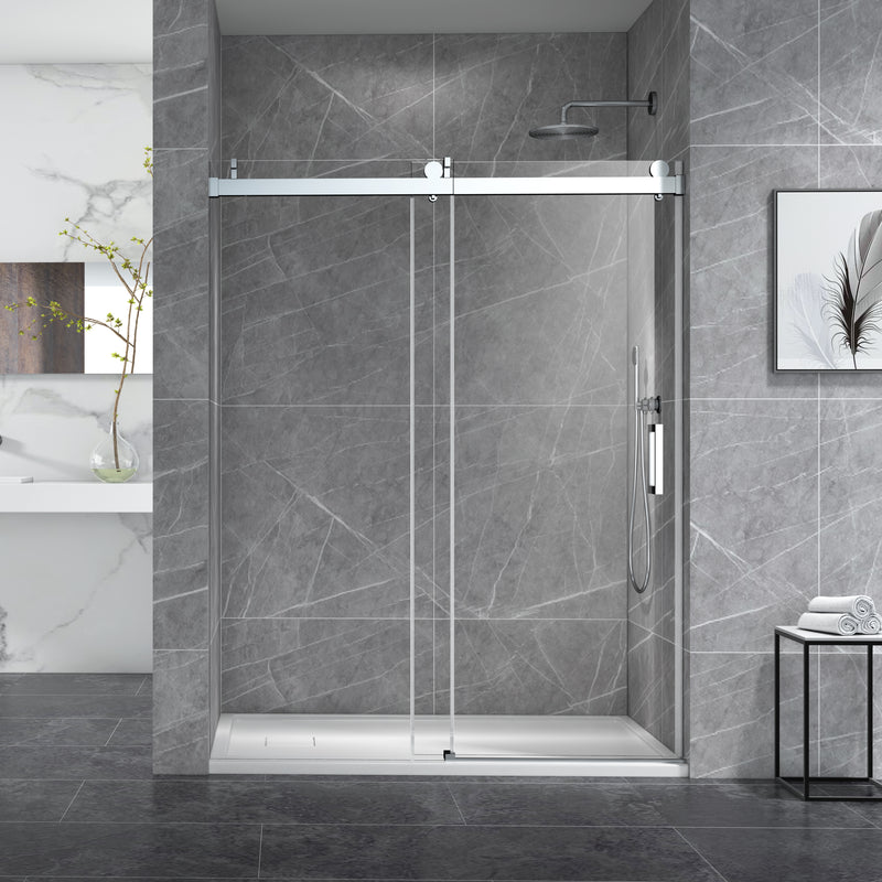 60*76" Single Sliding Frameless Shower Door Brushed Nickel With Buffer