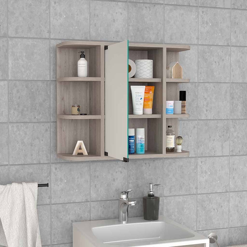 Medicine Cabinet Milano, Six External Shelves Mirror, Light Gray Finish