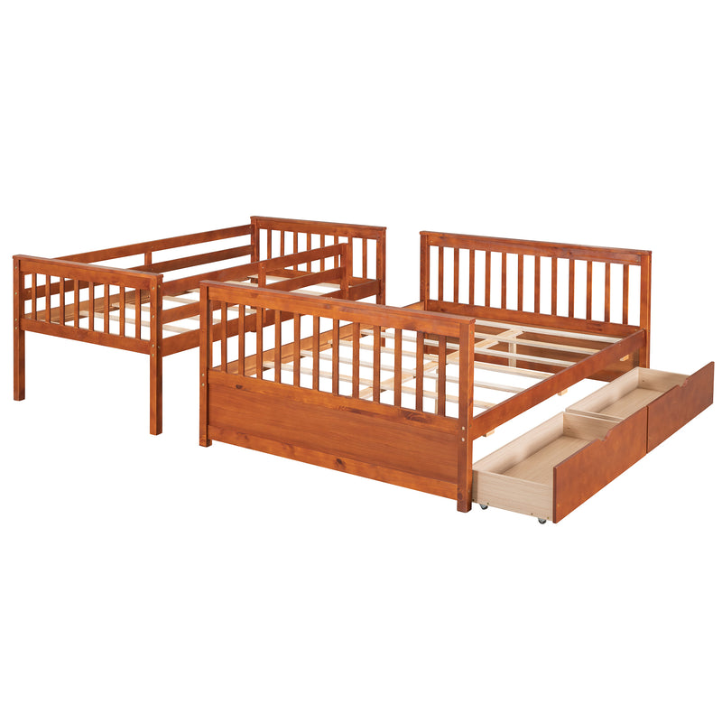 Twin-Over-Full Bunk Bed with Ladders and Two Storage Drawers (Walnut)