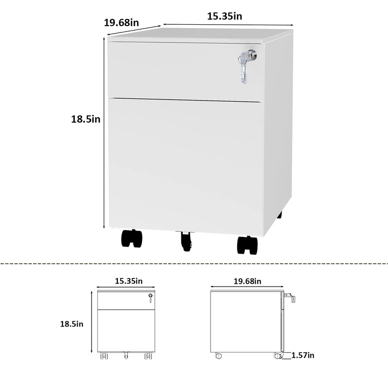 2 Drawer Mobile File Cabinet with Lock Metal Filing Cabinet for Legal/Letter/A4/F4 Size, Fully Assembled Include Wheels, Home/Office Design