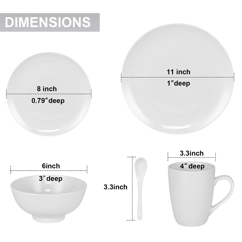 Miibox White Dinnerware Set, 20-Piece Service For 4，with Dinner Plates, Salad Plate, Bowls, Mugs and Teaspoons, Porcelain Durable for Christmas, Halloween, Wedding, Banquet