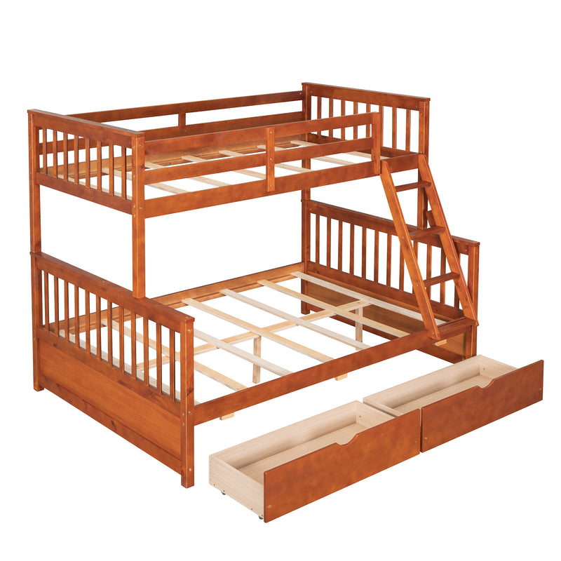 Twin-Over-Full Bunk Bed with Ladders and Two Storage Drawers (Walnut)