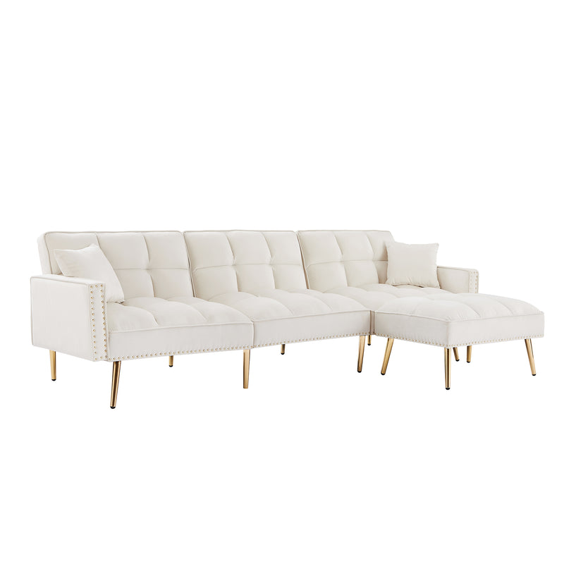 Modern Velvet Upholstered Reversible Sectional Sofa Bed , L-Shaped Couch with Movable Ottoman For Living Room.