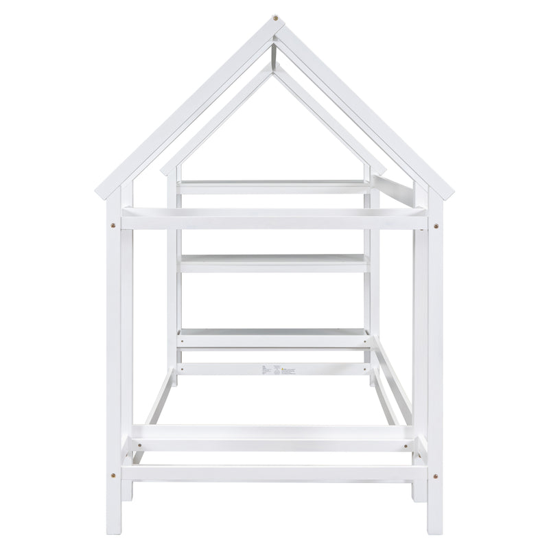 Twin House-Shaped Floor Bed with 2 Detachable Stands,White