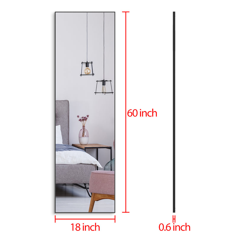 60x18 inch Full Length Mirror with Hanging Hooks for Door Wall Mounted Decoration Floor Dressing Mirror Full Body Mirror for Bedroom Living Room Bathroom (Black)