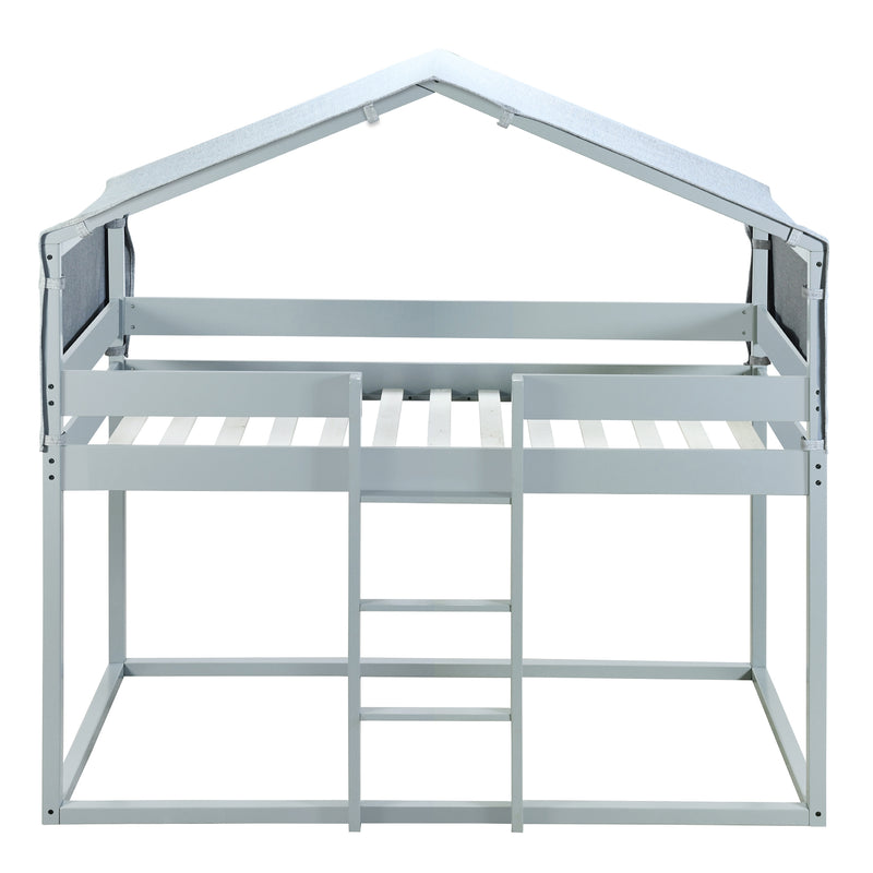 Twin Over Twin Bunk Bed Wood Bed with Tent, Gray