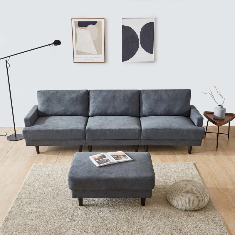 Modern fabric sofa L shape, 3 seater with ottoman-104.6"-Dark gray