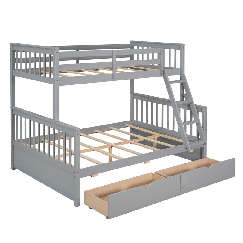 Twin-Over-Full Bunk Bed with Ladders and Two Storage Drawers(Gray)