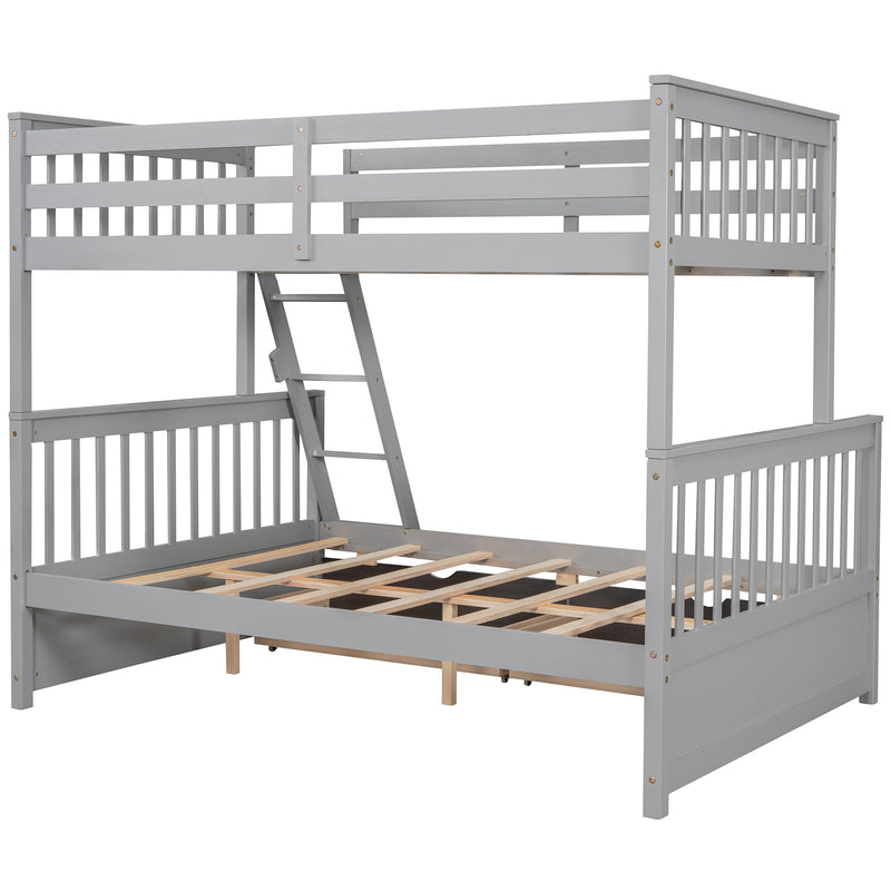 Twin-Over-Full Bunk Bed with Ladders and Two Storage Drawers(Gray)