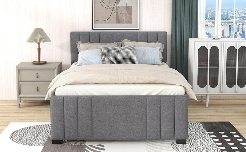 Full Upholstered Platform Bed with Trundle,Grey